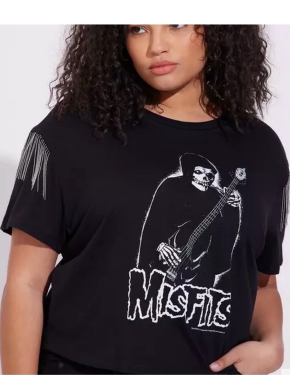 Misfits Tee with Fringe Shoulder Detail